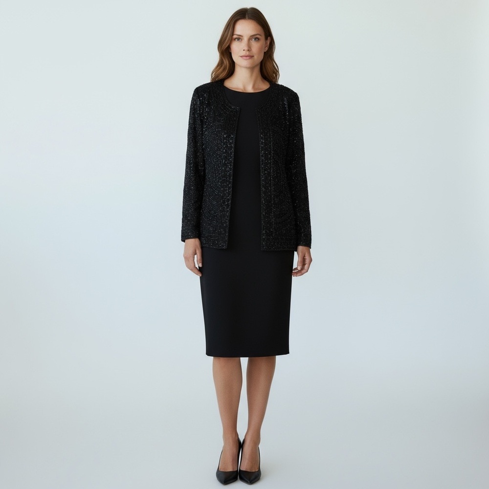 Vintage Black Beaded Silk Jacket Evening Top 100% Pure Silk Size L Y2K 80s 90s - Picture 3 of 16